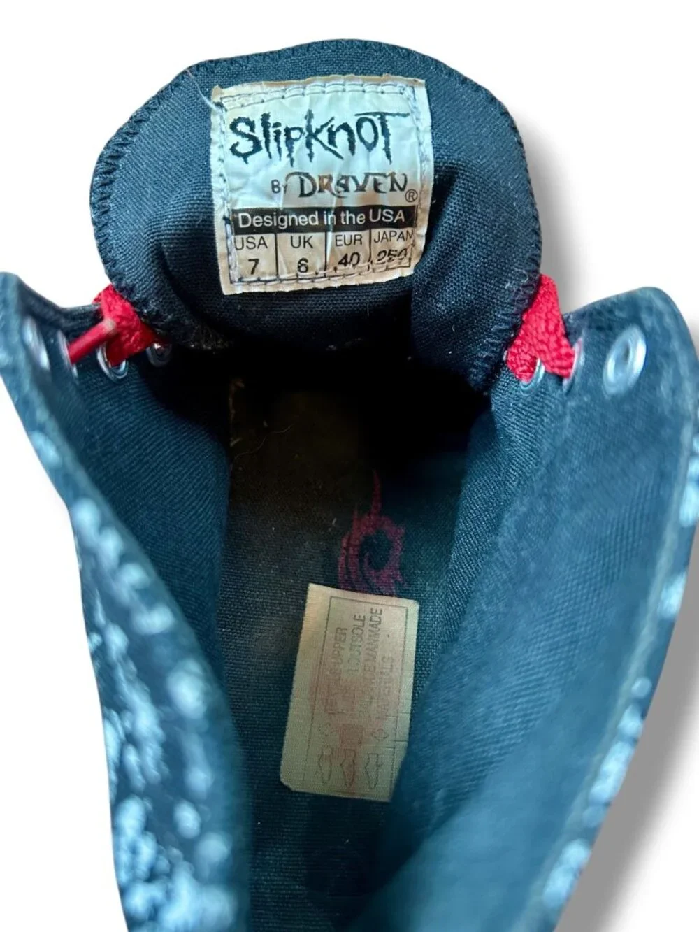 Slipknot By Draven High Top Shoes Black Band Print Red Laces Mens Size 7 EU 40 V